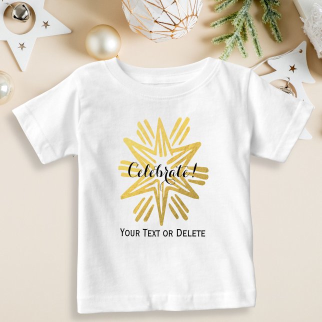 Personalisiertes Trendy Gold Festival Baby T-shirt (Von Creator hochgeladen)