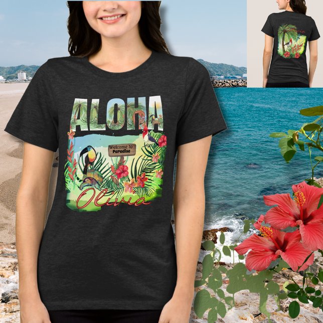Personalisiertes Tropenparadies Aloha Tri-Blend Shirt (Personalized Aloha Tropical Paradise Double-Sided Tri-Blend Shirt)