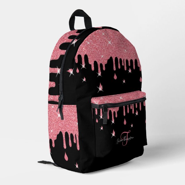 Personalisiertes Tropfen rosa Glitzer Effekt Bedruckter Rucksack (Rückseitige Ecke links)