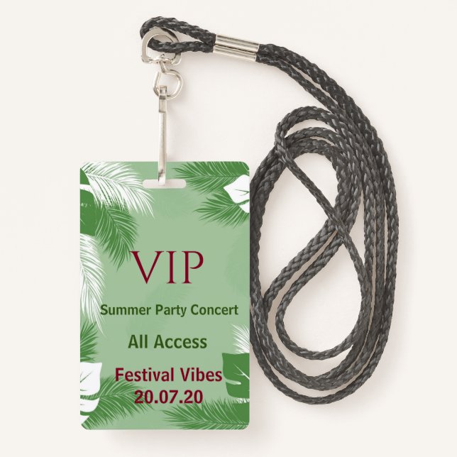 Personalisiertes Tropical Beach Party VIP Access A Ausweis (Vorderseite mit Schlüsselband)