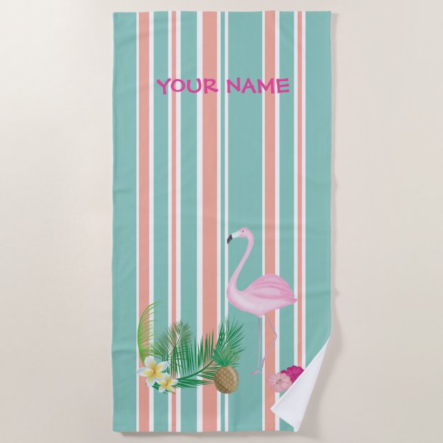 Personalisiertes Tropical Flamingo Beach Handtuch (Vorderseite)