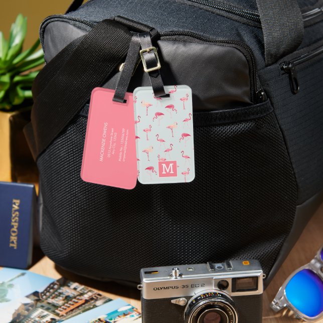 Personalisiertes tropisches Flamingo Gepäckanhänger (Vorderseite & Rückseite)