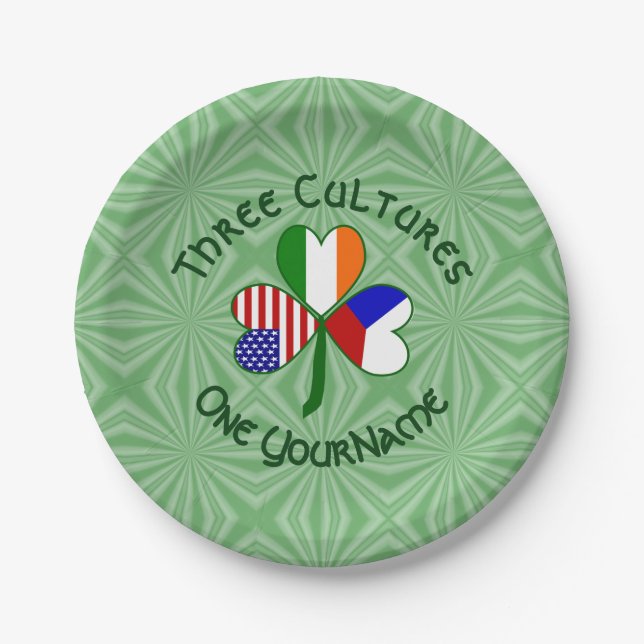 Personalisiertes Tschechien Irland USA Kleeblatt P Pappteller (Vorderseite)