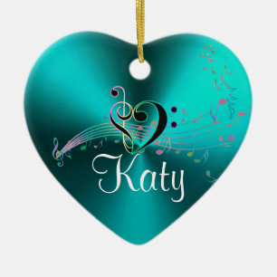 Personalisiertes Türkis-Musiknoten-Feiertags-Herz Keramikornament