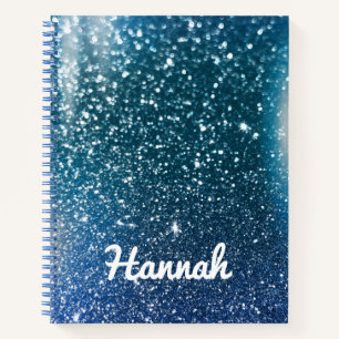 Personalisiertes Türkis- und Blau-Ombre-Glitter Notizbuch