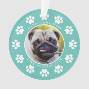 Personalisiertes Türkises Happy Pawlidays Hunde-Fo Ornament