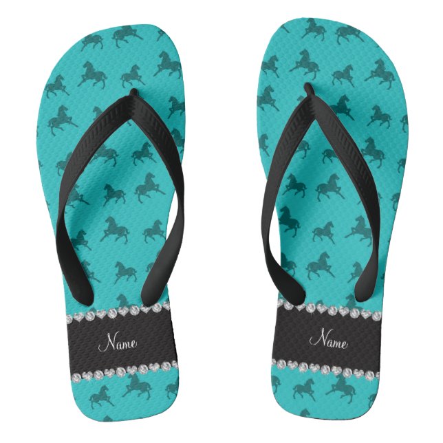 Personalisiertes türkisfarbenes Pferdemuster Flip Flops (Fußbett)