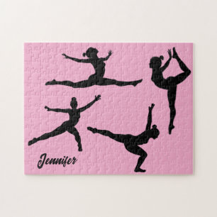 Personalisiertes Turnen ,Turnerin Silhouette rosa Puzzle