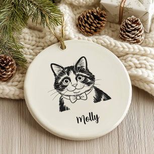 Personalisiertes Tuxedo-Katze Weihnachten Keramik Ornament