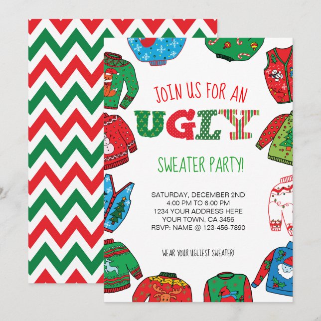 Personalisiertes Ugly Sweater Party laden ein Einladung (Vorne/Hinten)