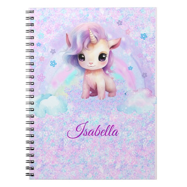 Personalisiertes Unicorn Design Glitzer Notebook Notizblock (Vorderseite)