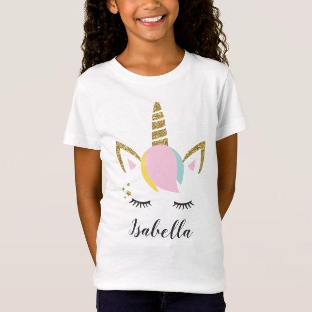 Personalisiertes Unicorn-Gesicht mit Namen T-Shirt (Vorderseite)