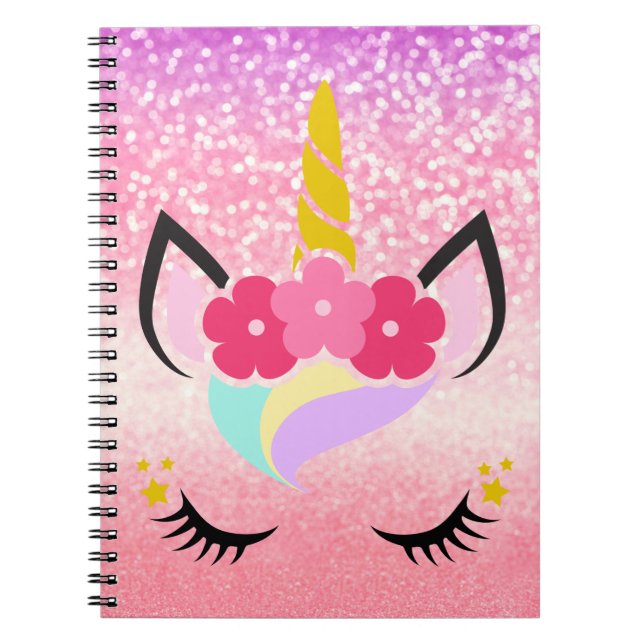 Personalisiertes Unicorn Ombre Glitzer Note Book Notizblock (Vorderseite)