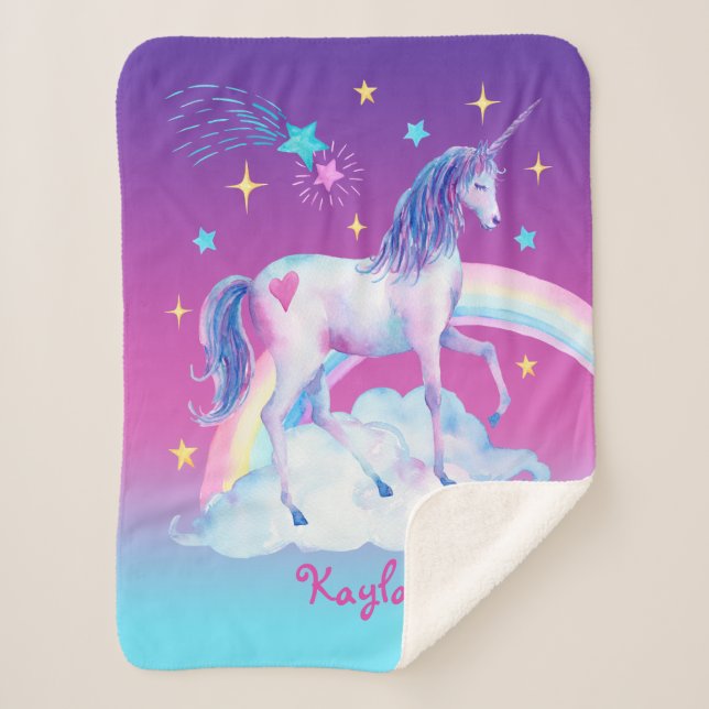 Personalisiertes Unicorn über Wolken 3 Sherpadecke (Vorderseite)