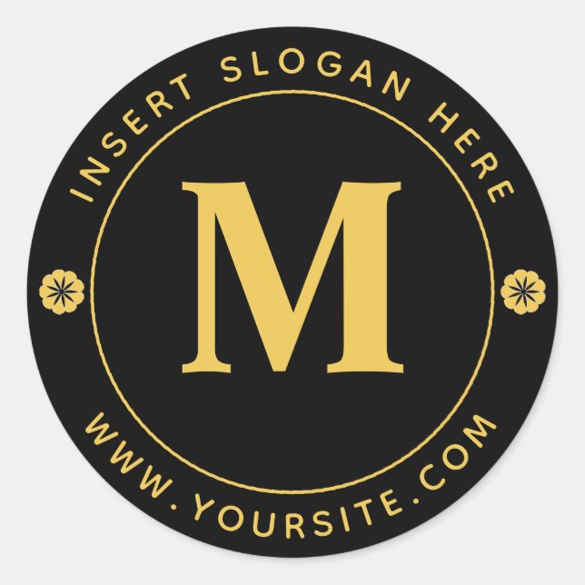 Personalisiertes Unternehmen Monogram Gold Black Runder Aufkleber (Vorderseite)