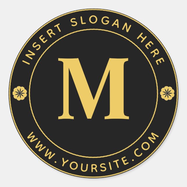 Personalisiertes Unternehmen Monogram Gold Black Runder Aufkleber (Vorderseite)
