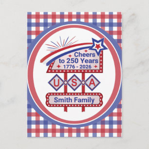 Personalisiertes USA 250 – Patriotisches Retro-Mar Feiertagspostkarte