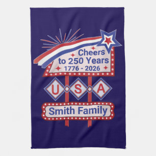 Personalisiertes USA 250 – Patriotisches Retro-Mar Geschirrtuch