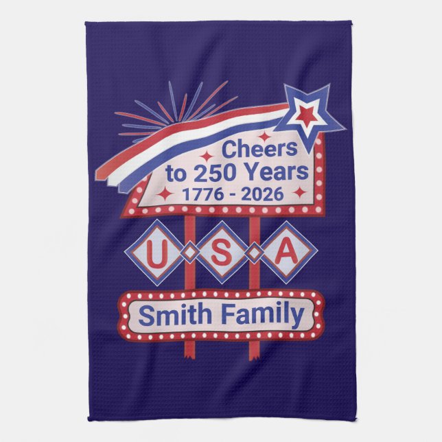 Personalisiertes USA 250 – Patriotisches Retro-Mar Geschirrtuch (Vertikal)