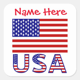 Personalisiertes USA-Flaggen-Namensschild Quadratischer Aufkleber