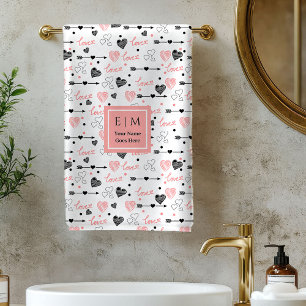 Personalisiertes Valentinstag-Badetuch Rosa Schwar Badhandtuch Set