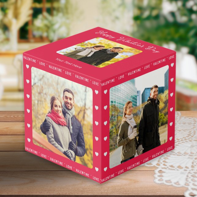 Personalisiertes Valentinstag Geschenk Red Multi F Würfel (A red cube for display of 5 favorite photos, with Happy Valentine's Day message and custom message)