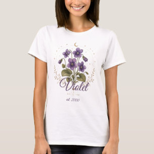 Personalisiertes Veilchen-Geburtsblumen-Name-Shirt T-Shirt