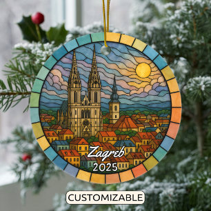 Personalisiertes verkettetes Glas Zagreb, Kroatien Keramik Ornament