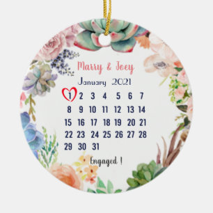 Personalisiertes Verlobtes Hochzeitstag 1 von 31 Keramik Ornament