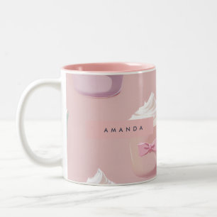 Personalisiertes verspieltes Pastell-Cupcake-Muste Zweifarbige Tasse