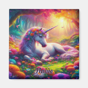Personalisiertes verzaubertes Blumen-Einhorn in Re Magnet