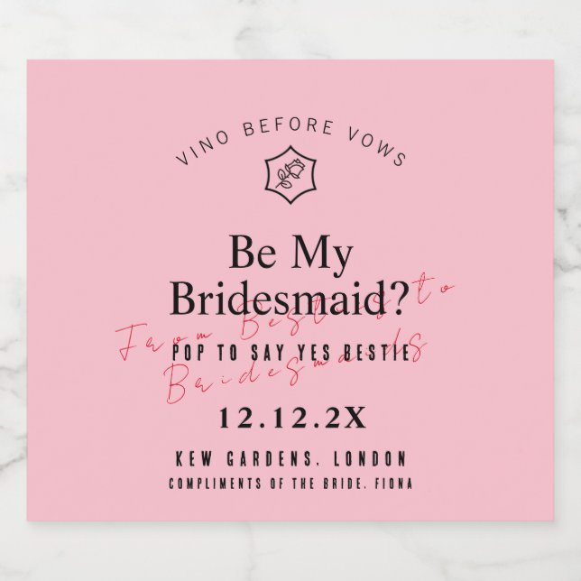 Personalisiertes Vino vor Vows Rose Inspiriert (Einzelnes Label)