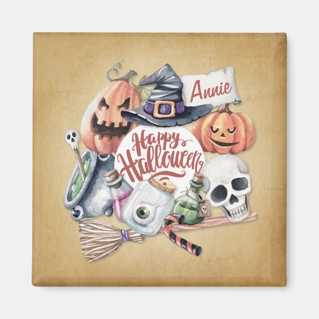 Personalisiertes Vintag Happy Halloween | Magnet (Vorne)