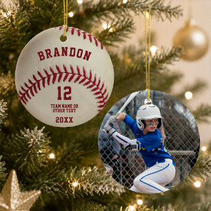Personalisiertes Vintage-Baseball-Nähfoto Keramik Ornament