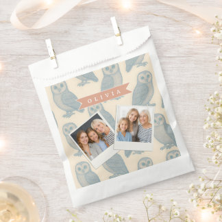 Personalisiertes Vintage Blau Eule Wald Cottagecor Geschenktütchen