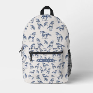 Personalisiertes Vintage Blaues Pferd Klassisches  Bedruckter Rucksack