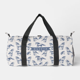 Personalisiertes Vintage Blaues Pferd Klassisches Duffle Bag