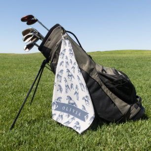 Personalisiertes Vintage Blaues Pferd Klassisches Golfhandtuch