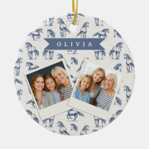Personalisiertes Vintage Blaues Pferd Klassisches  Keramik Ornament