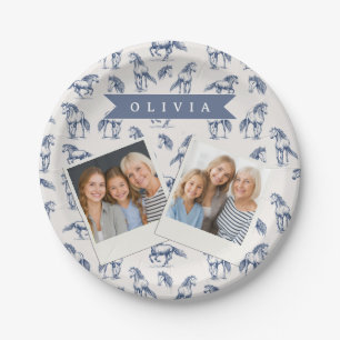 Personalisiertes Vintage Blaues Pferd Klassisches Pappteller