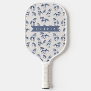 Personalisiertes Vintage Blaues Pferd Klassisches Pickleball Schläger
