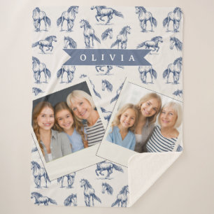 Personalisiertes Vintage Blaues Pferd Klassisches Sherpadecke