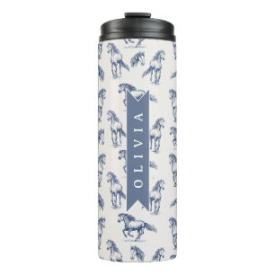 Personalisiertes Vintage Blaues Pferd Klassisches Thermosbecher
