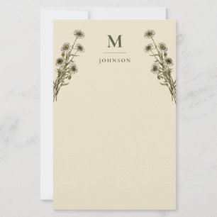 Personalisiertes Vintage-Blumen-Botanik-Monogramm Briefpapier
