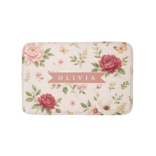 Personalisiertes Vintage-Blumen-Romantisches Namen Badematte