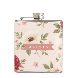 Personalisiertes Vintage-Blumen-Romantisches Namen Flachmann