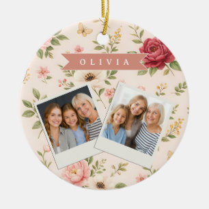 Personalisiertes Vintage-Blumen-Romantisches Namen Keramik Ornament