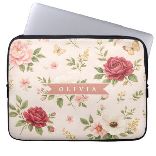 Personalisiertes Vintage-Blumen-Romantisches Namen Laptopschutzhülle
