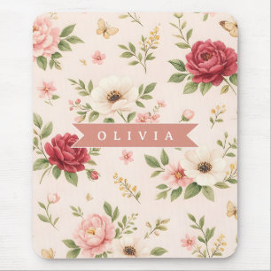 Personalisiertes Vintage-Blumen-Romantisches Namen Mousepad