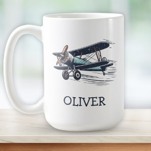 Personalisiertes Vintage-Doppeldecker-Flugzeug Kaffeetasse